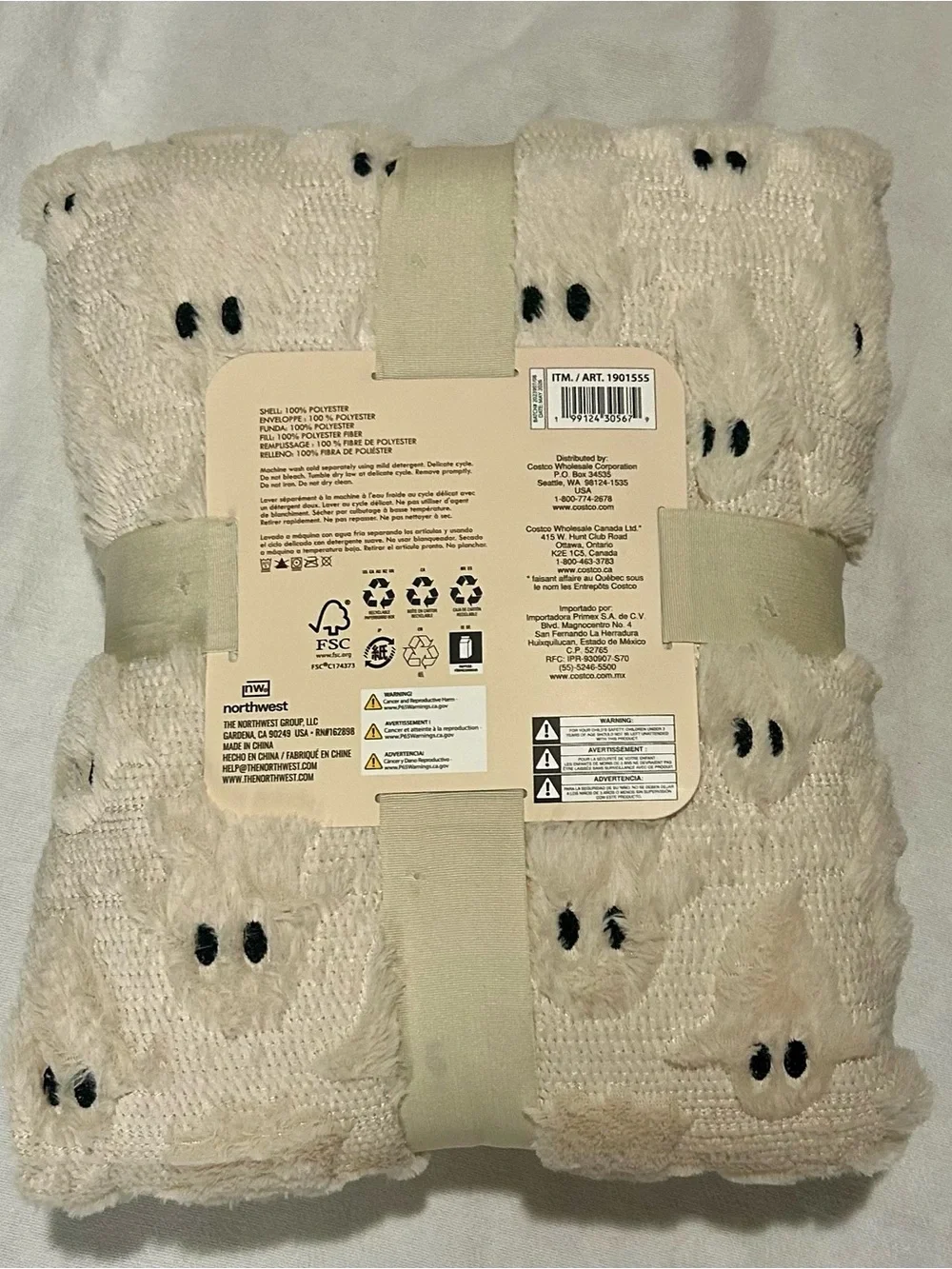 Costco Northwest Embroidered Ghost Faux Fur Throw Blanket 60x70 Halloween NWT